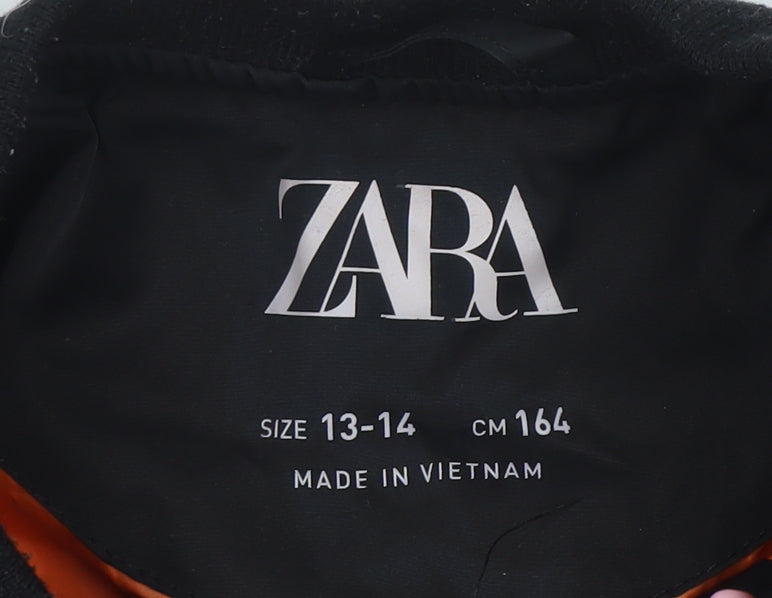 ZARA Boys Black Bomber Jacket 13-14 Years Full Zip Lined Winter Coat