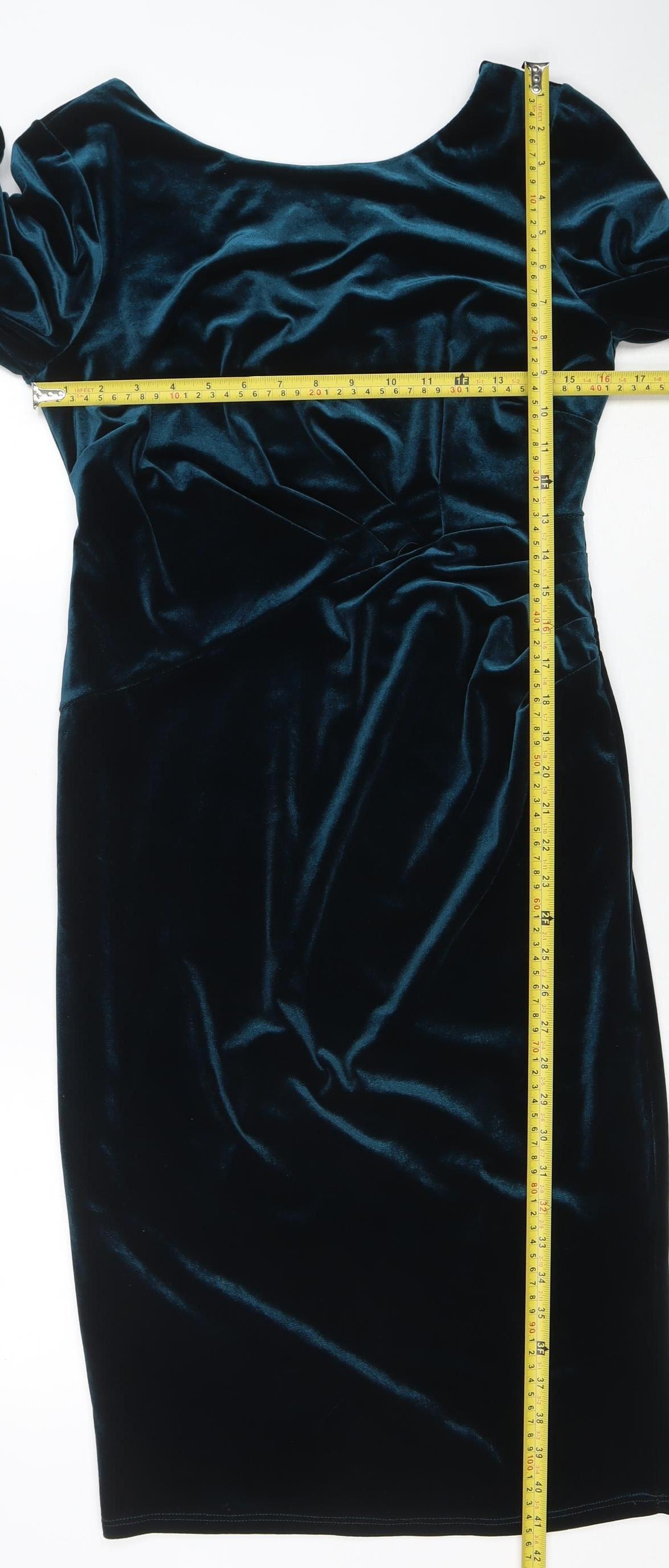 Monsoon Women’s Blue Velvet Bodycon Dress Size 14 Long Sleeve