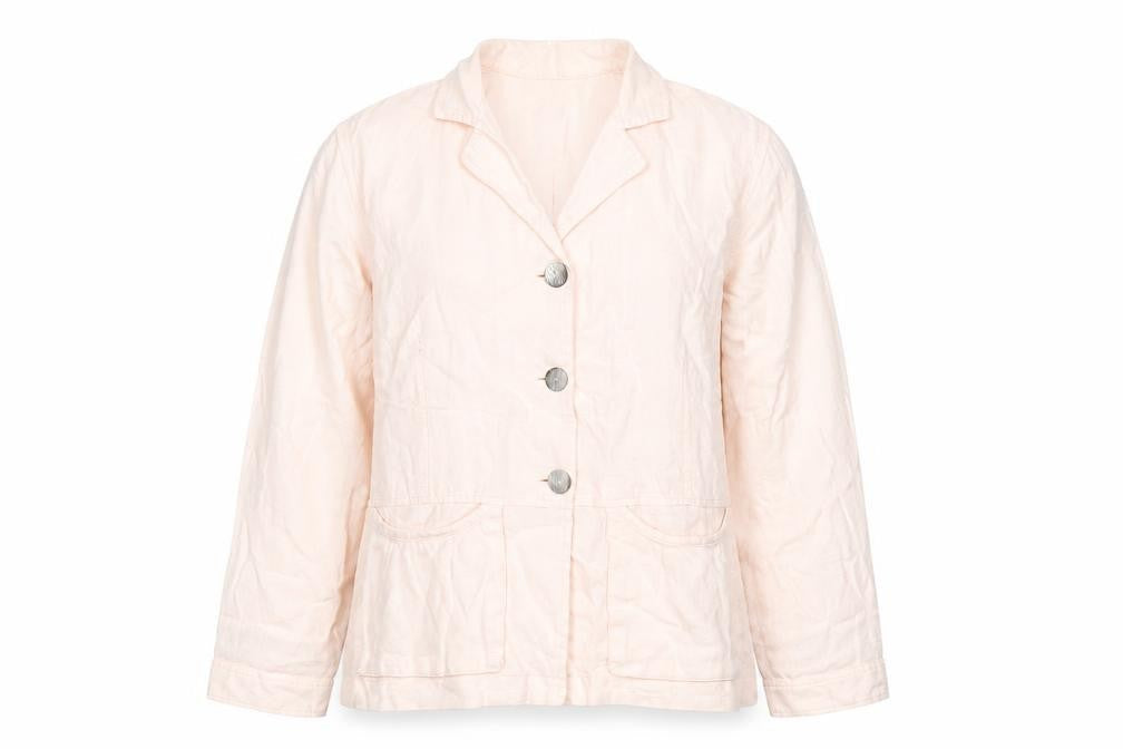 Vetono Women Ivory Linen Blazer Jacket Size L Casual Lightweight