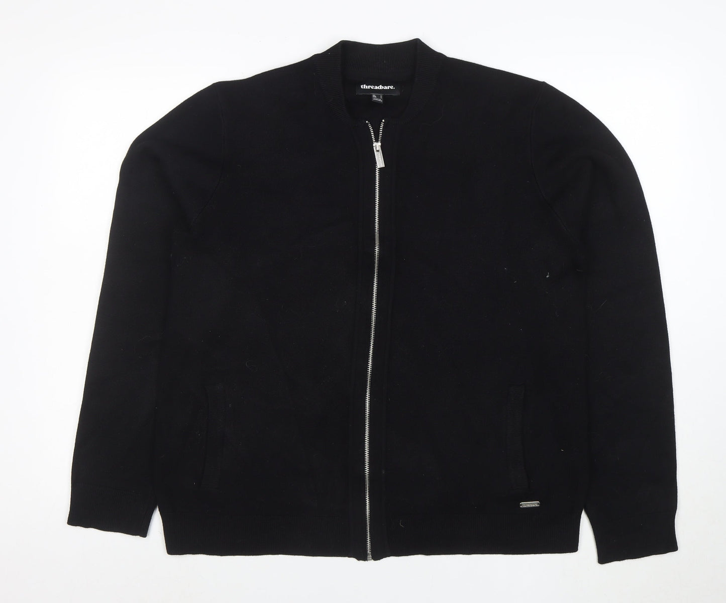 Threadbare Women Black Full Zip Sweatshirt L Cotton Blend Casual