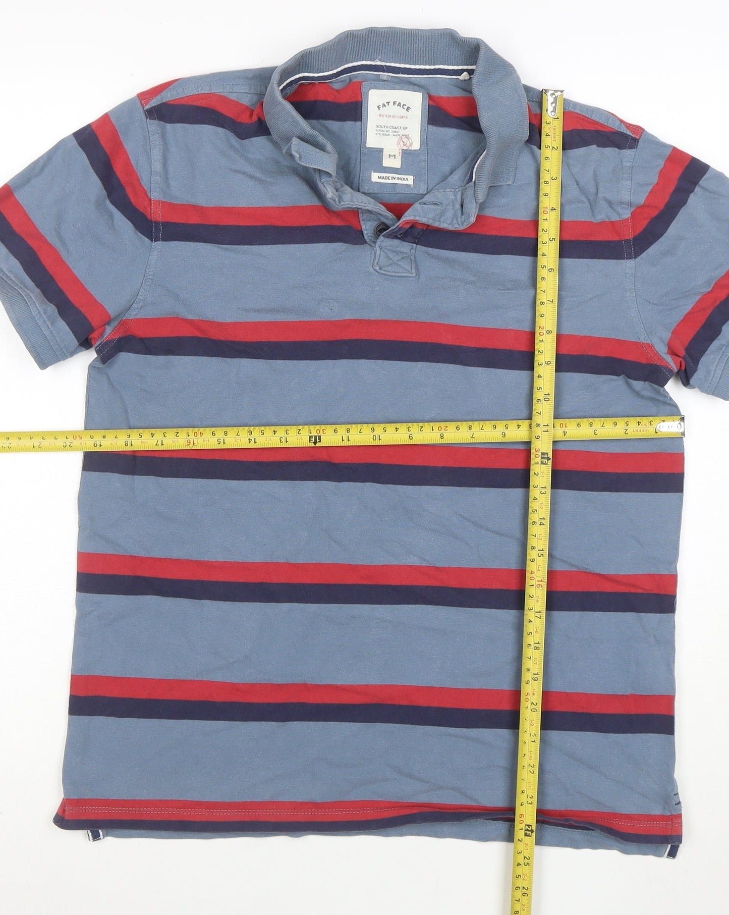 Fat Face Men's Blue Striped Short Sleeve Cotton Polo Shirt Size M