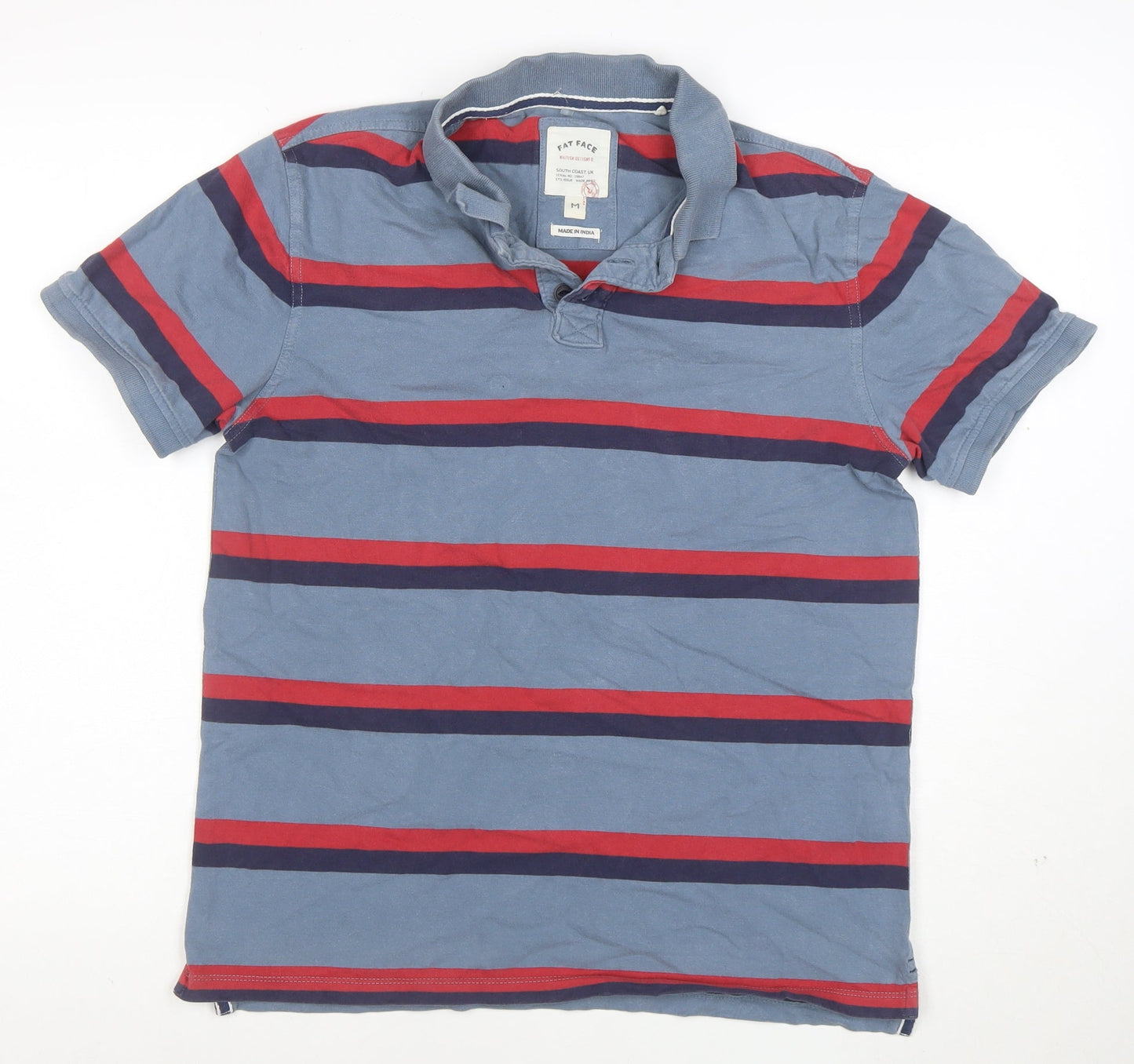 Fat Face Men's Blue Striped Short Sleeve Cotton Polo Shirt Size M