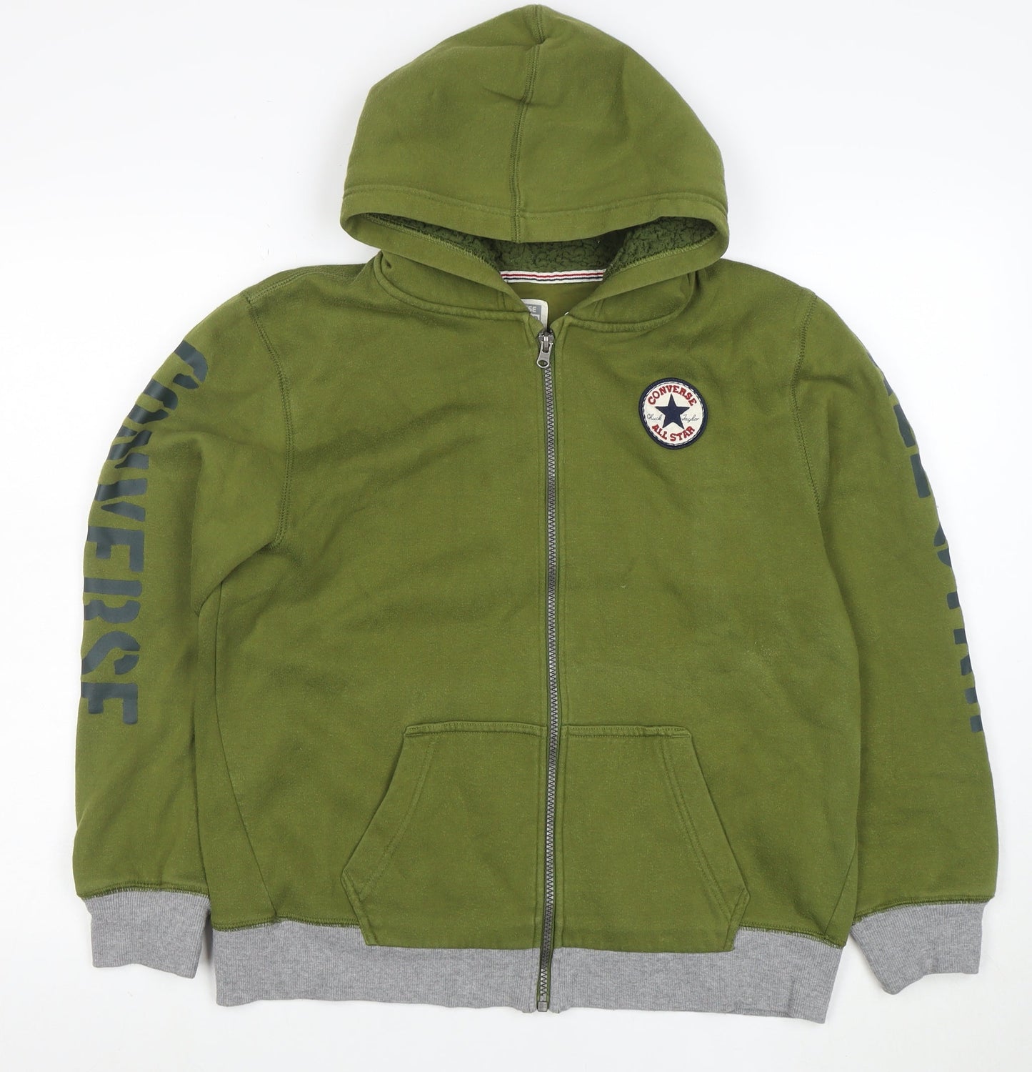 Converse Boys Green Full Zip Hoodie XL Cotton Blend Lined Sweatshirt