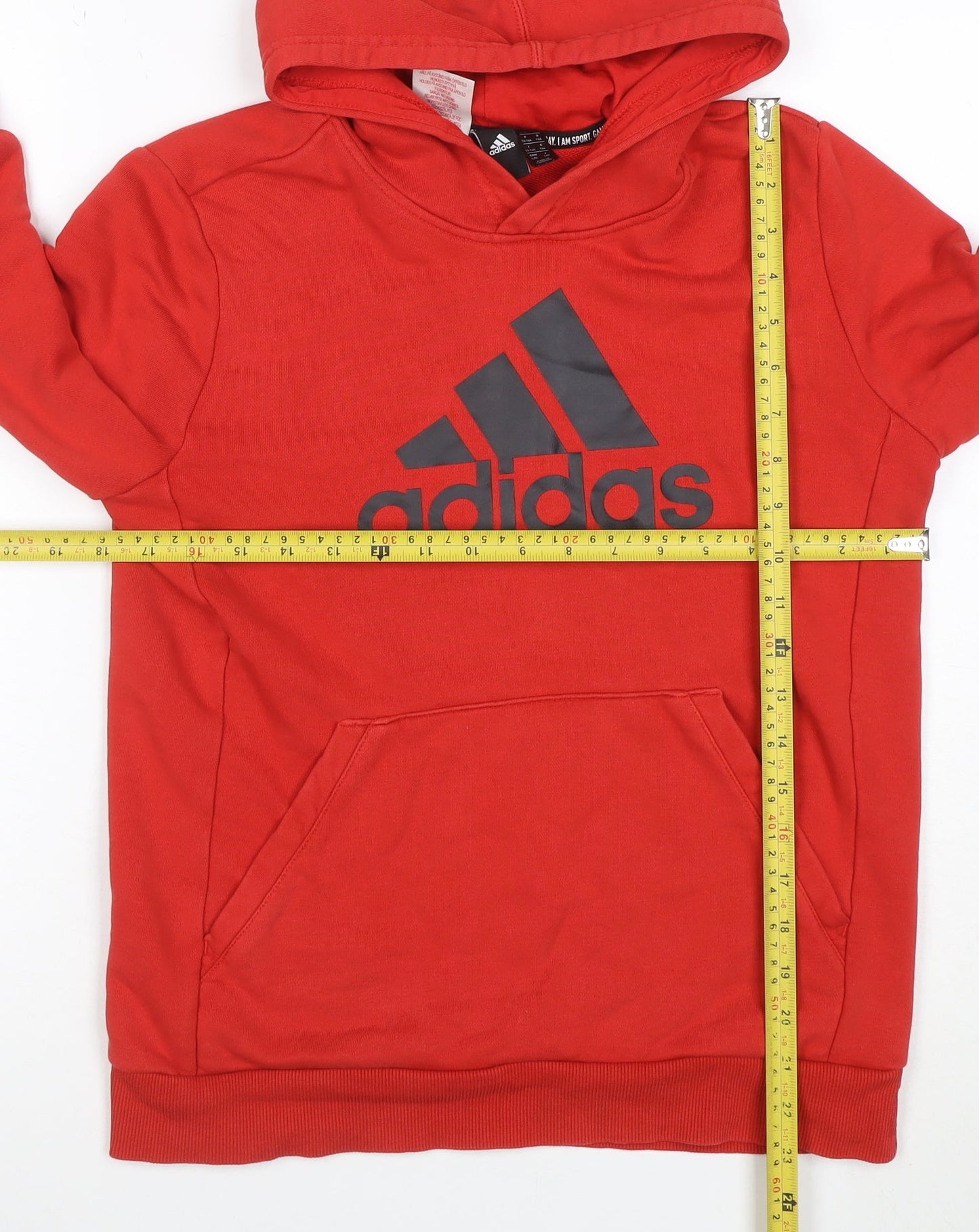 Adidas Boys Red Pullover Hoodie Size 13-14 Years Cotton Blend