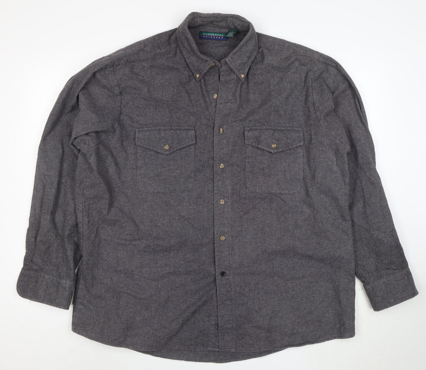 Claybrooke Outdoors Men's Grey Flannel Button-Up Shirt XL