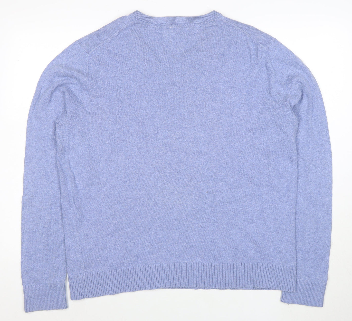 Tommy Hilfiger Men's Blue Cotton Cashmere V-Neck Jumper XL