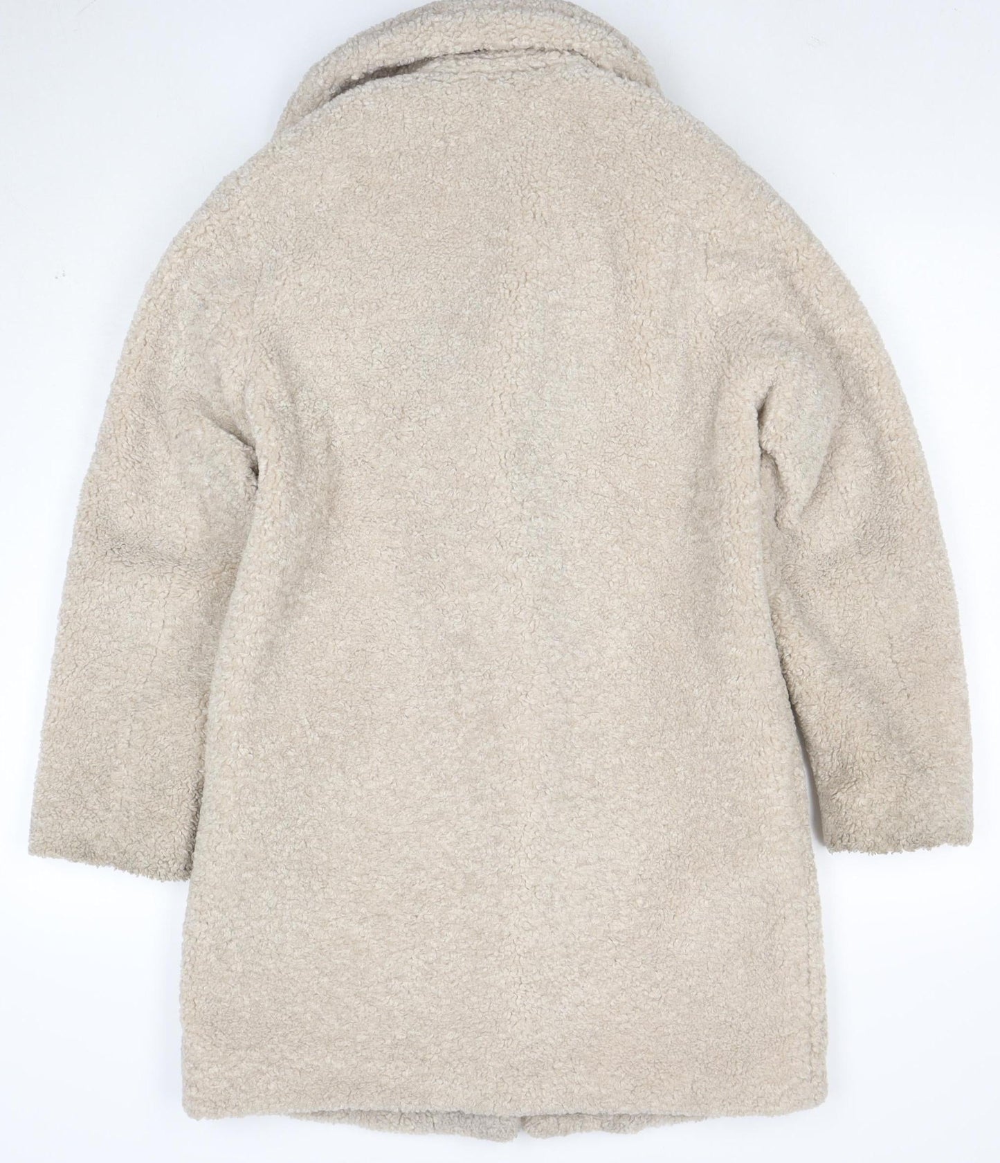 New Look Women’s Beige Teddy Coat UK 8 Mid-Length Fleece Overcoat