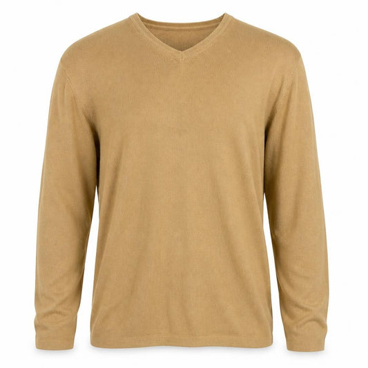 Guess Men Beige XXL V-Neck Cotton Pullover Jumper