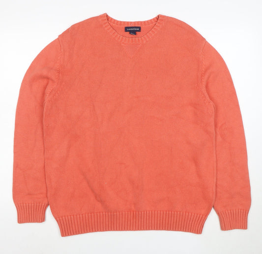 Lands' End Men's Orange Cotton Crew Neck Pullover Jumper L
