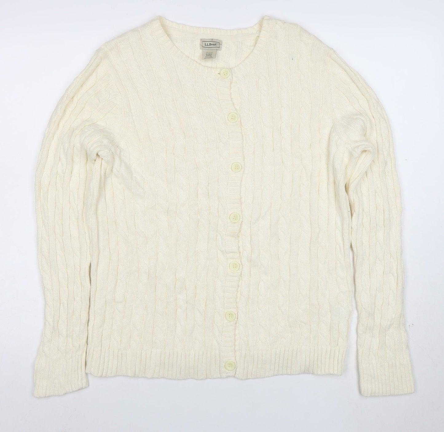 L.L. Bean Men's Ivory Cotton Cable Knit Cardigan M