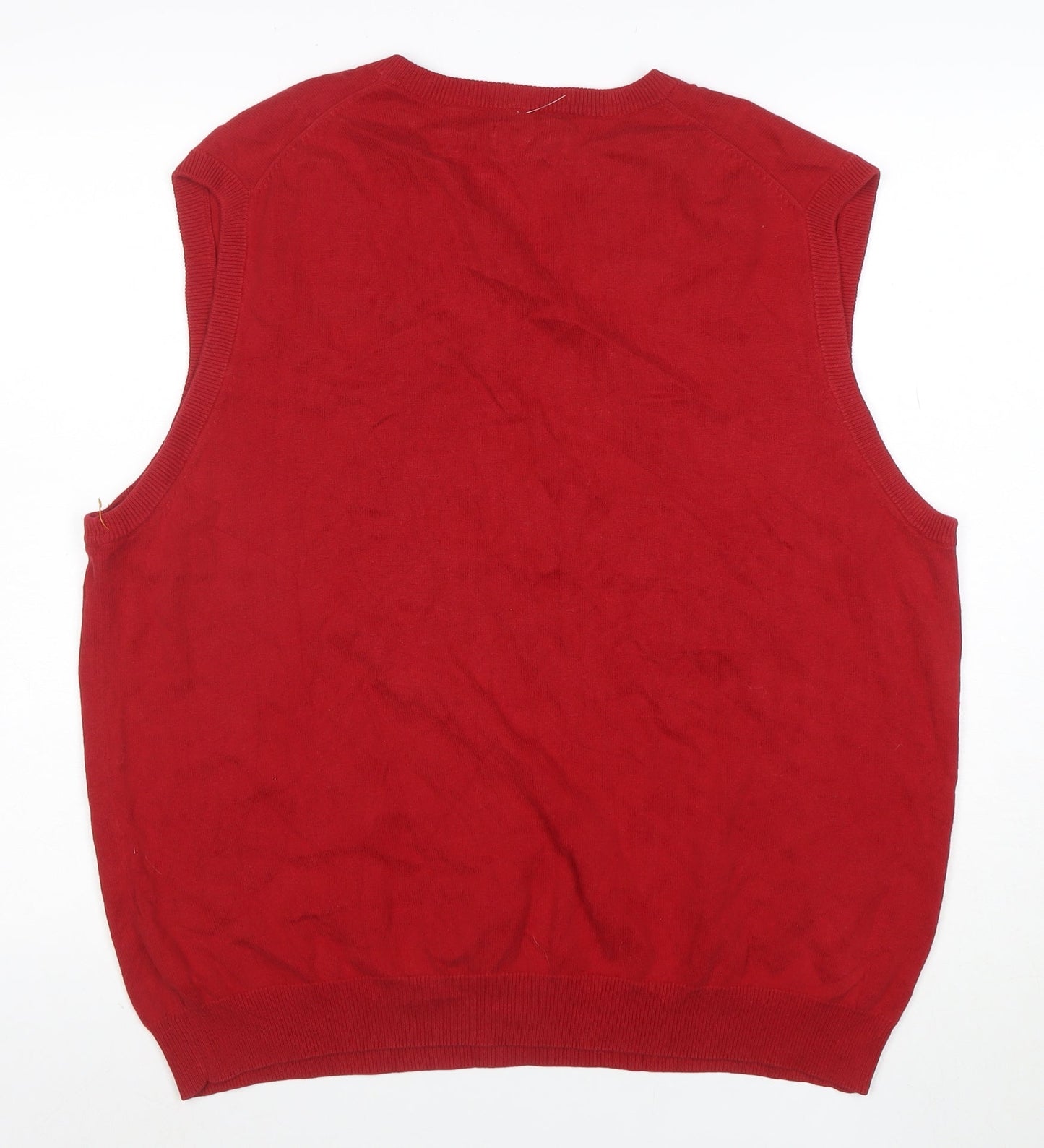 Chaps Men's Red Cotton V-Neck Sleeveless Vest Jumper Size L