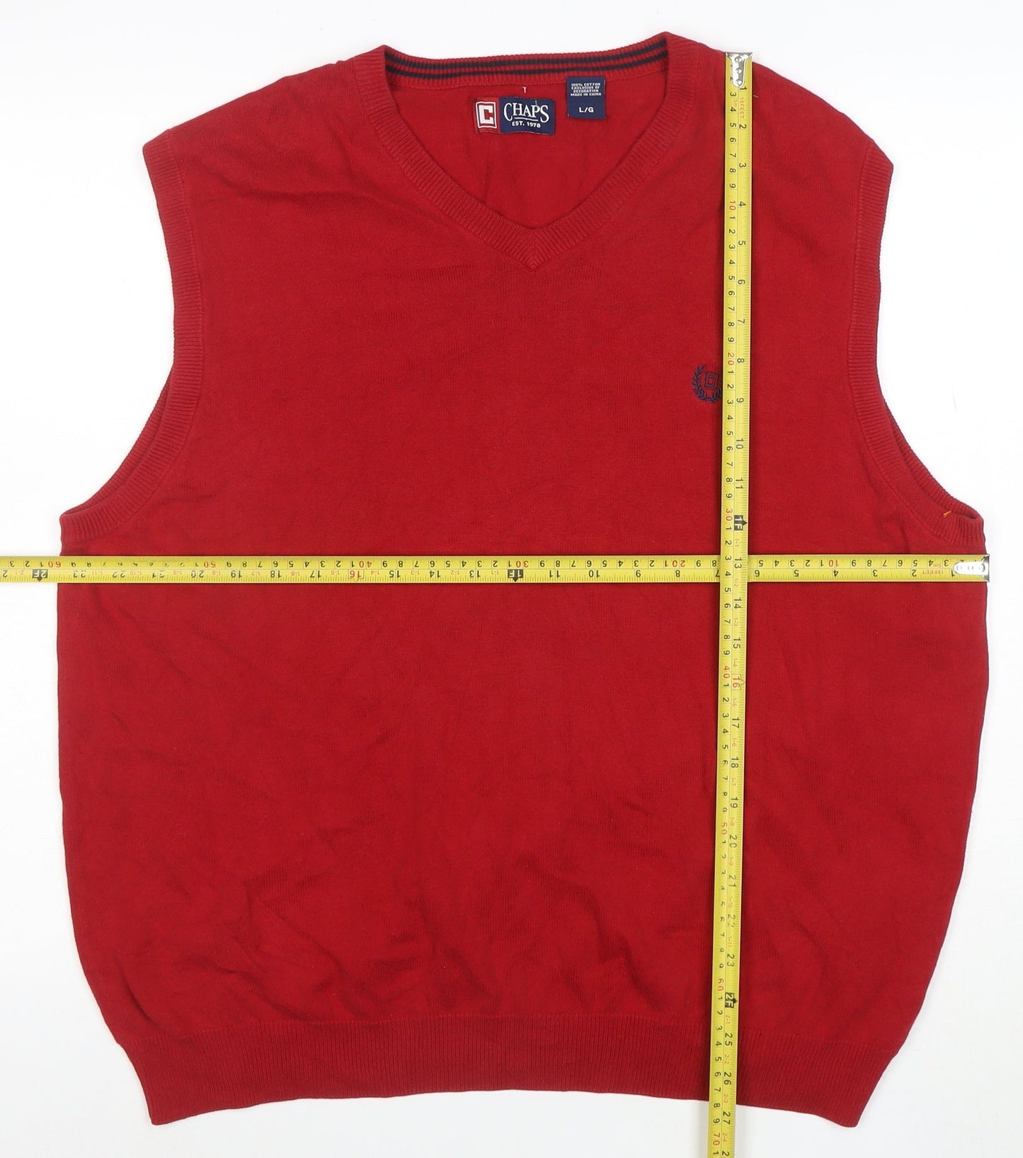 Chaps Men's Red Cotton V-Neck Sleeveless Vest Jumper Size L