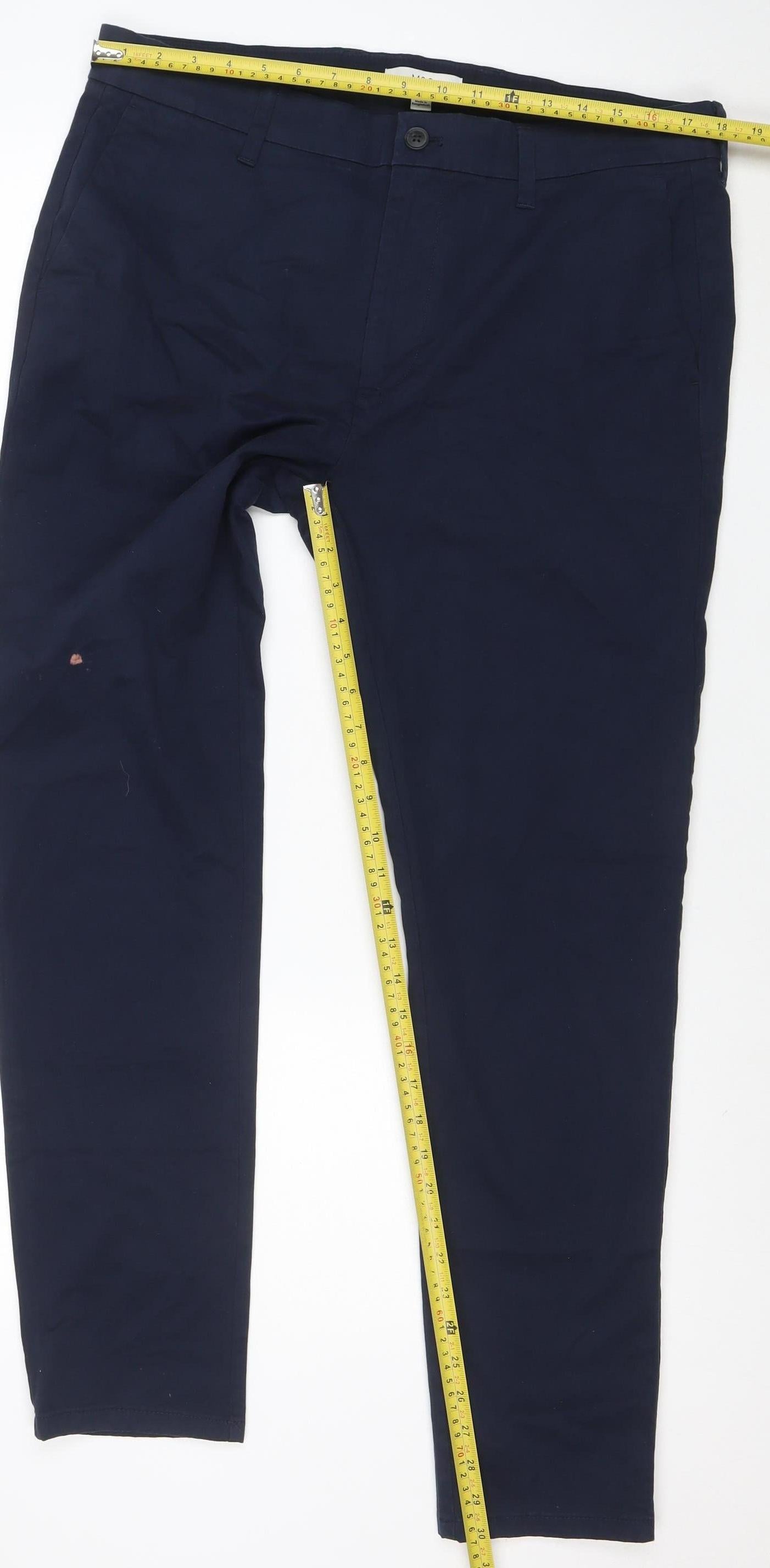 Marks and Spencer Men's Navy Blue Chino Trousers 36W 31L Cotton Blend