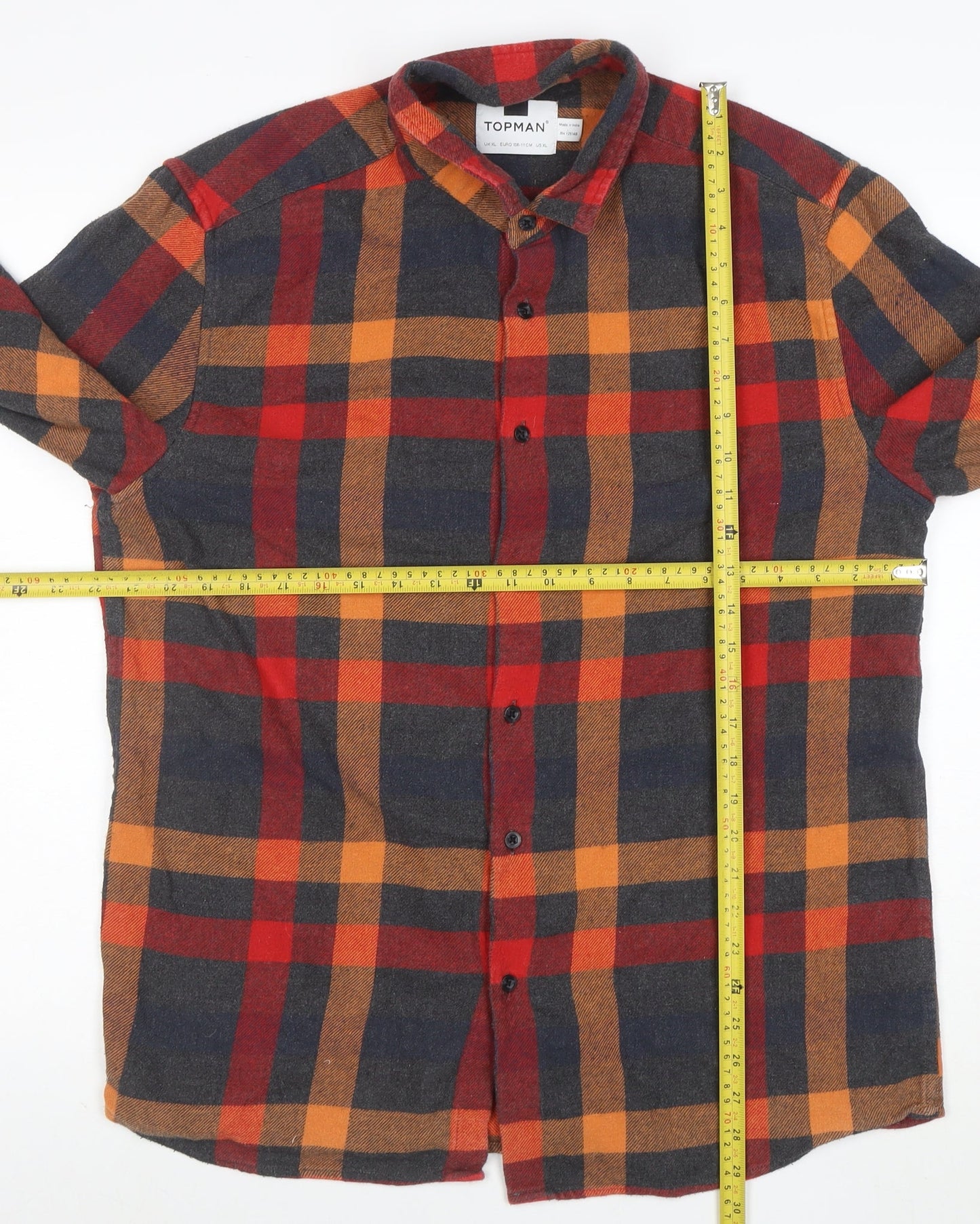 Topman Men's Multicoloured Check Flannel Button-Up Shirt XL