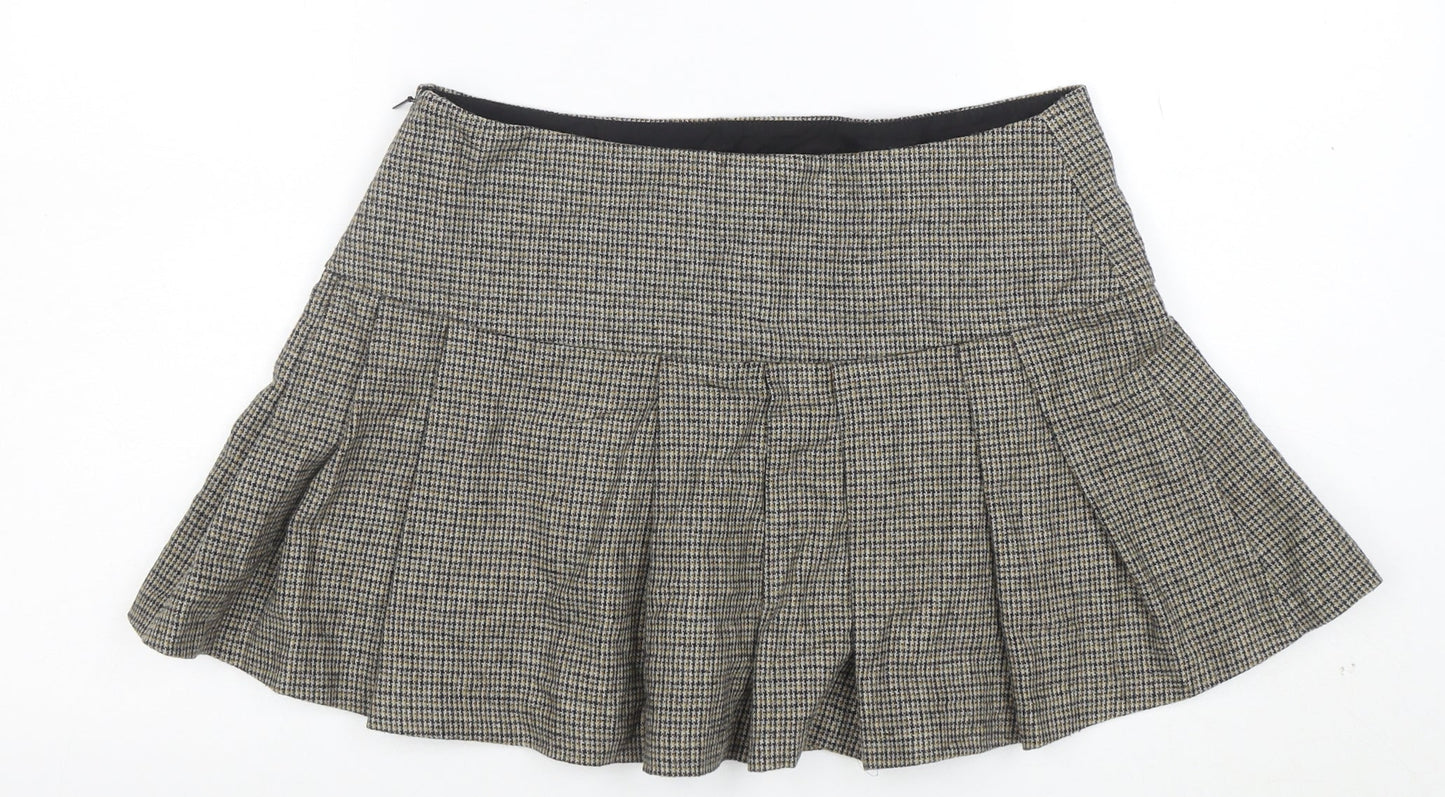 Mango Women's Brown Pleated Tweed Short Skirt Size M