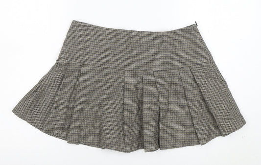 Mango Women's Brown Pleated Tweed Short Skirt Size M