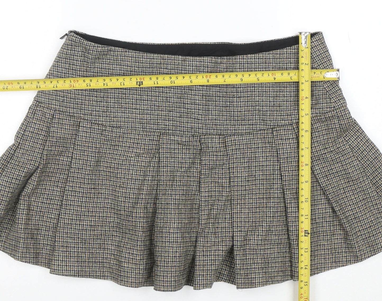 Mango Women's Brown Pleated Tweed Short Skirt Size M