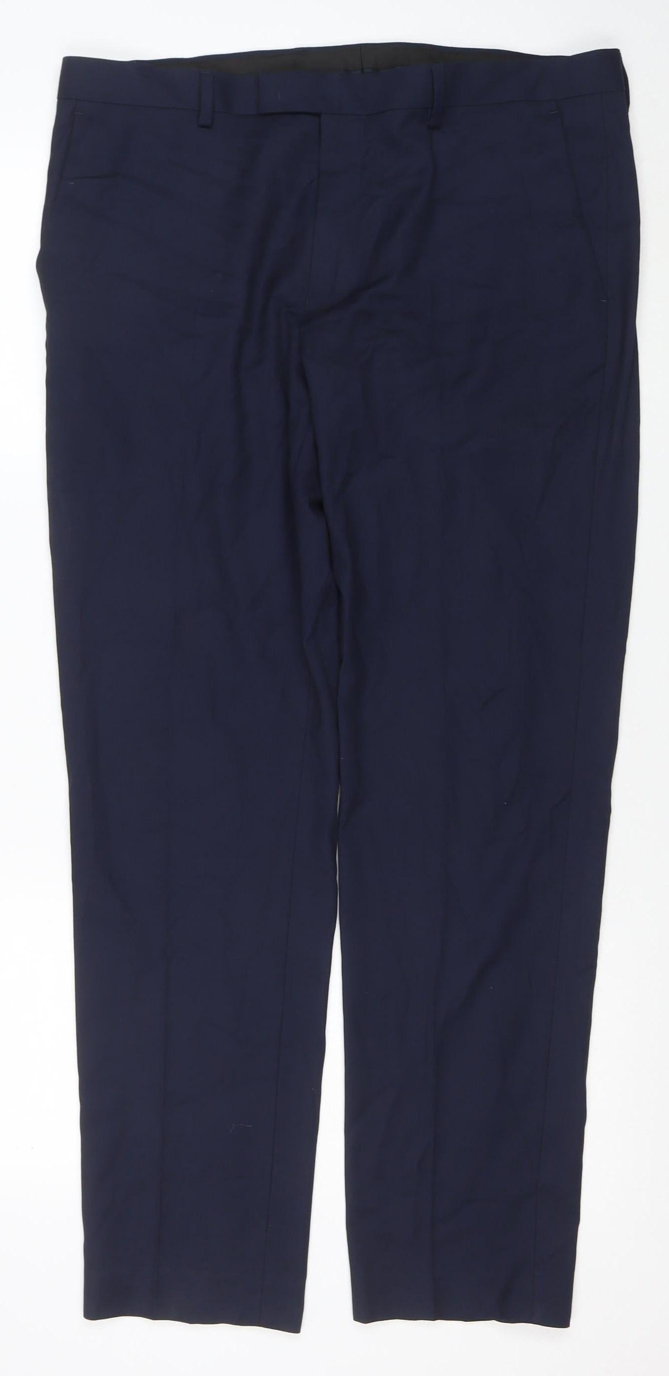 Marks and Spencer Men's Blue Slim Fit Dress Trousers 36 Regular