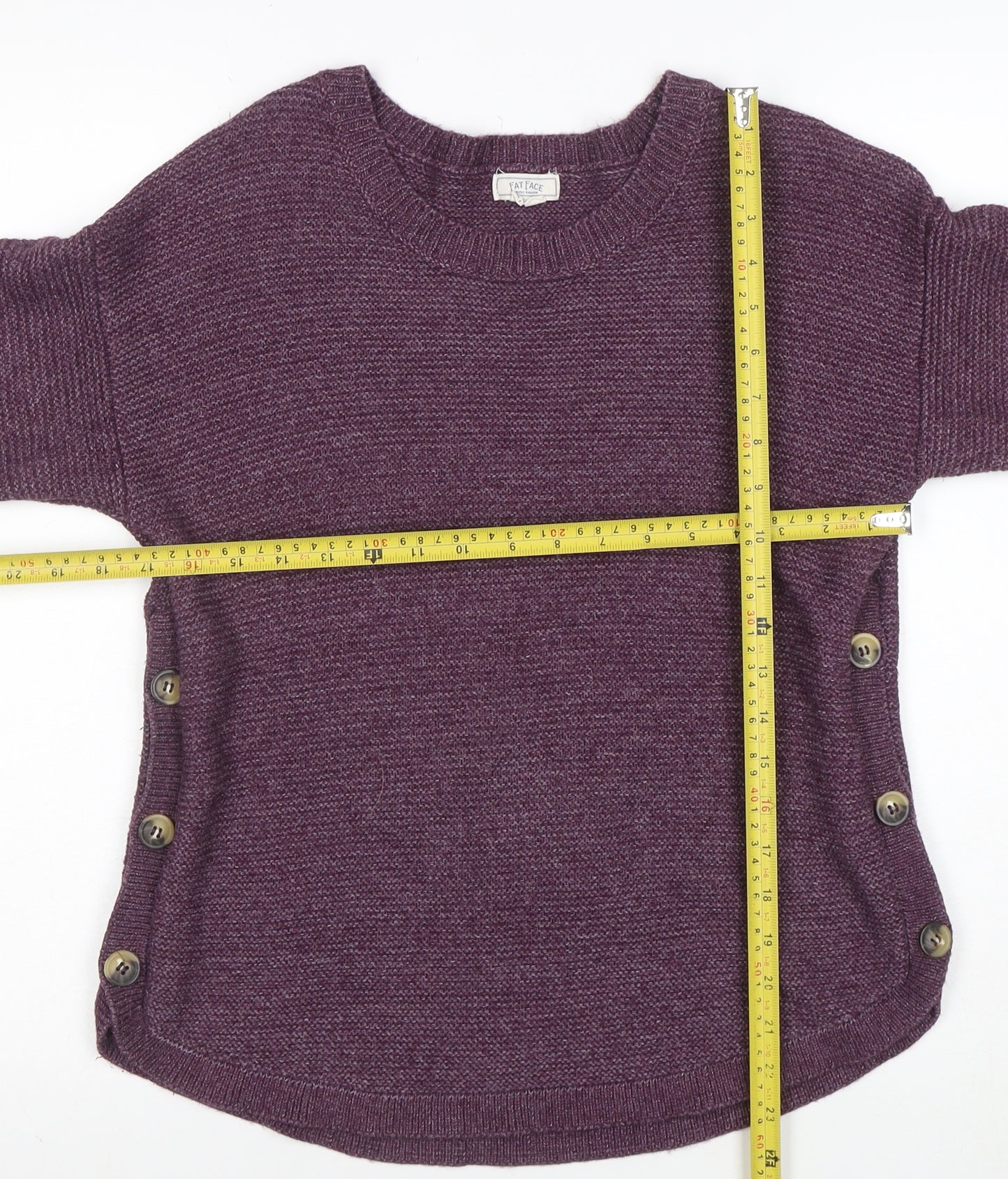 Fat Face Womens Purple Button Side Crew Neck Jumper M