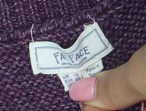 Fat Face Womens Purple Button Side Crew Neck Jumper M