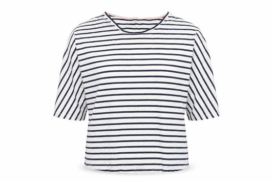 Boden Women’s Blue White Striped 3/4 Sleeve Cotton Modal T-Shirt UK 10
