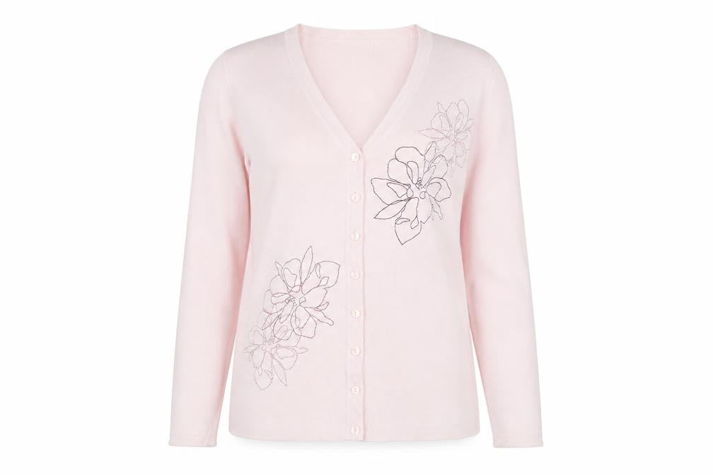 Jumper Women Pink Floral Embroidered V-Neck Cardigan M