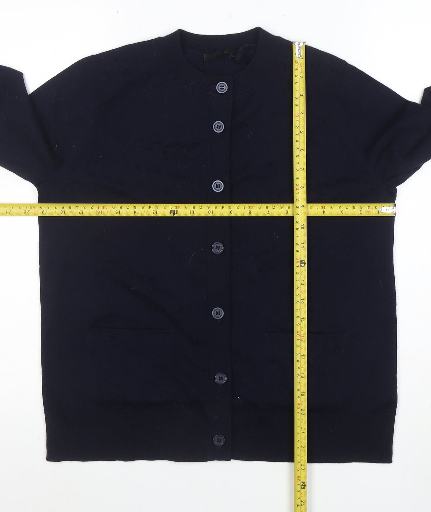 COS Women's Black Wool Crew Neck Long Sleeve Cardigan Size S