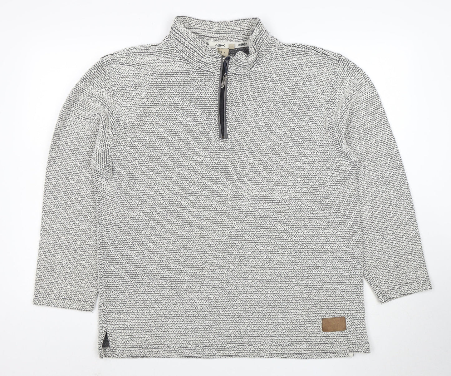 Weird Fish Men’s Grey 1/4 Zip Knit Sweatshirt L Regular Fit