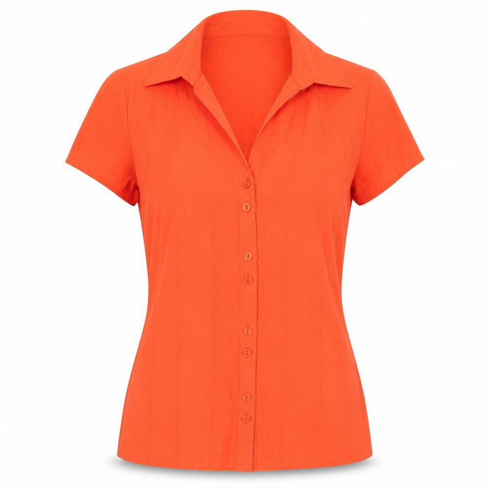 BHS Women’s Orange Short Sleeve Collared Button-Up Blouse Size 10