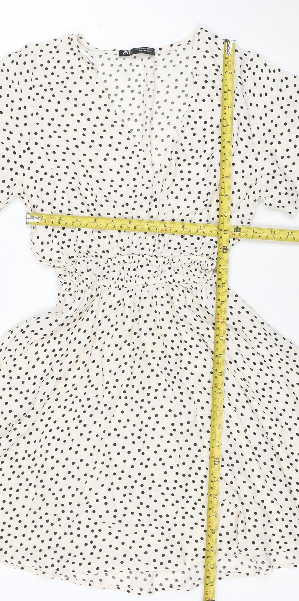 Zara Women's Ivory Polka Dot A-Line Ruffle Dress XS