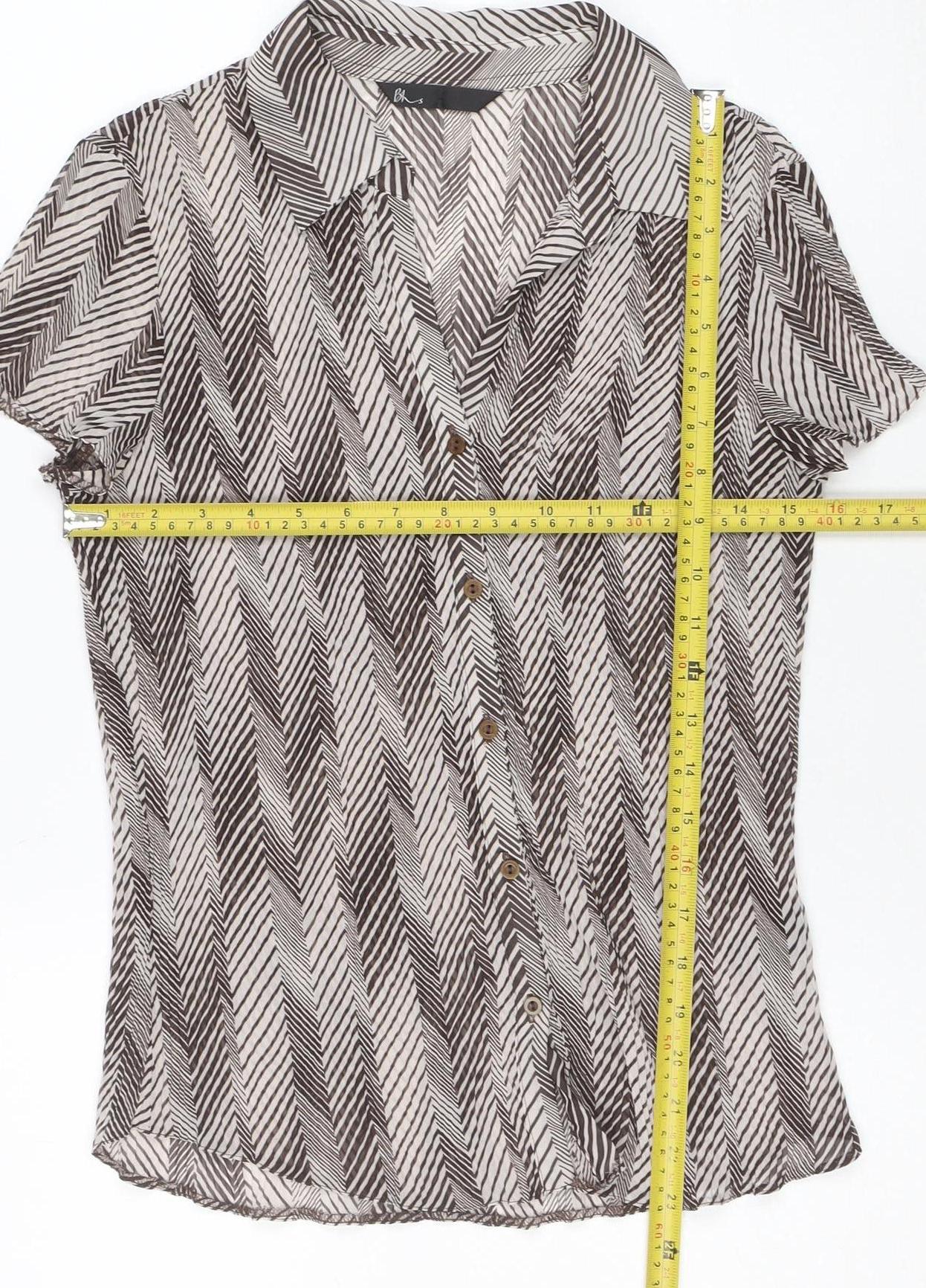 BH Womens Brown Geometric Chiffon Blouse Size 10 Regular Fit