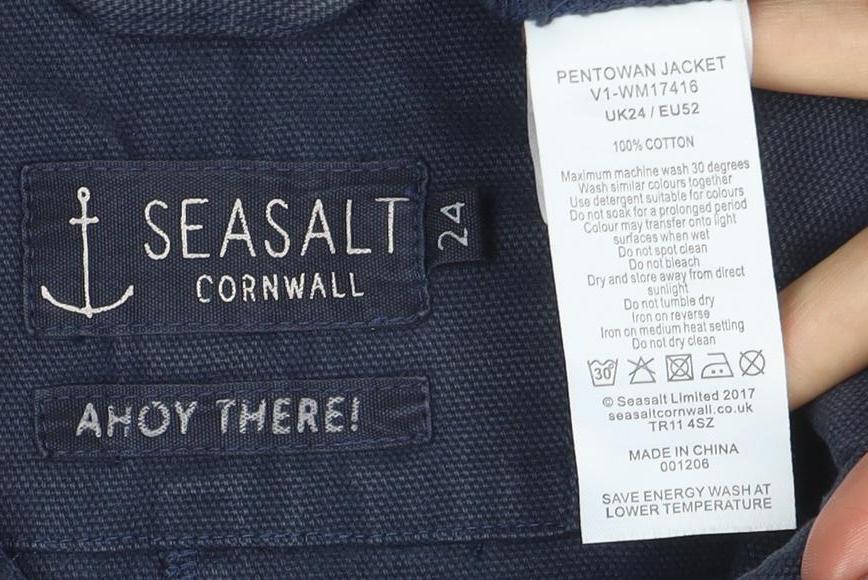Seasalt Cornwall Womens Navy Cotton Blazer Jacket Size 24