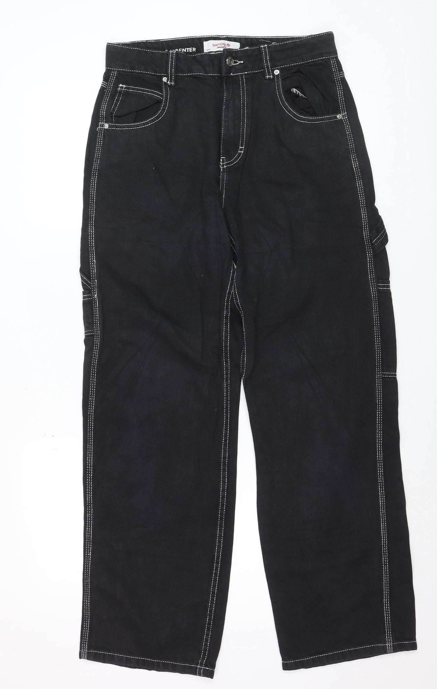 Jennyfer Womens Black Carpenter Jeans Size 10 Relaxed Fit Denim