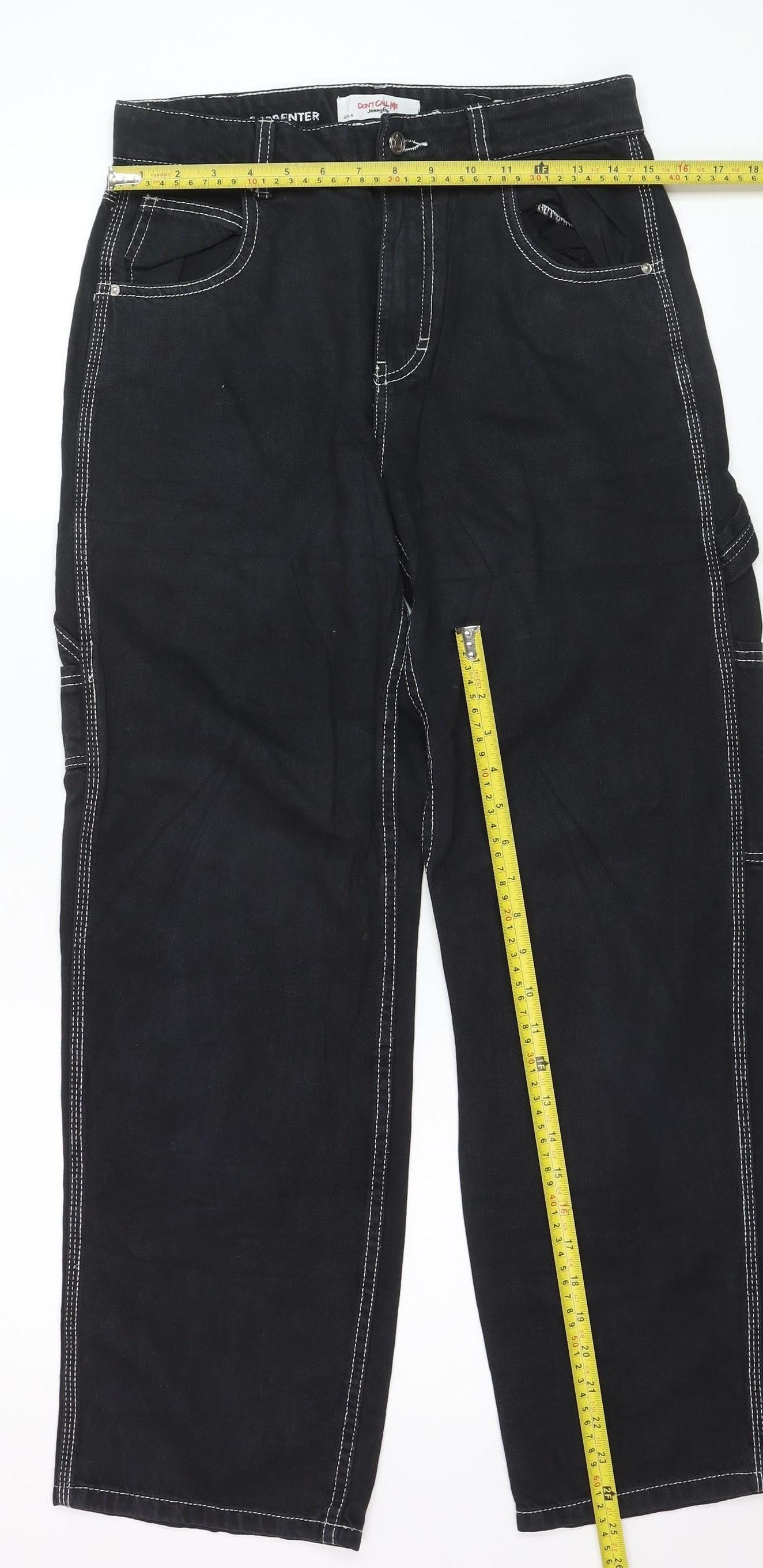 Jennyfer Womens Black Carpenter Jeans Size 10 Relaxed Fit Denim