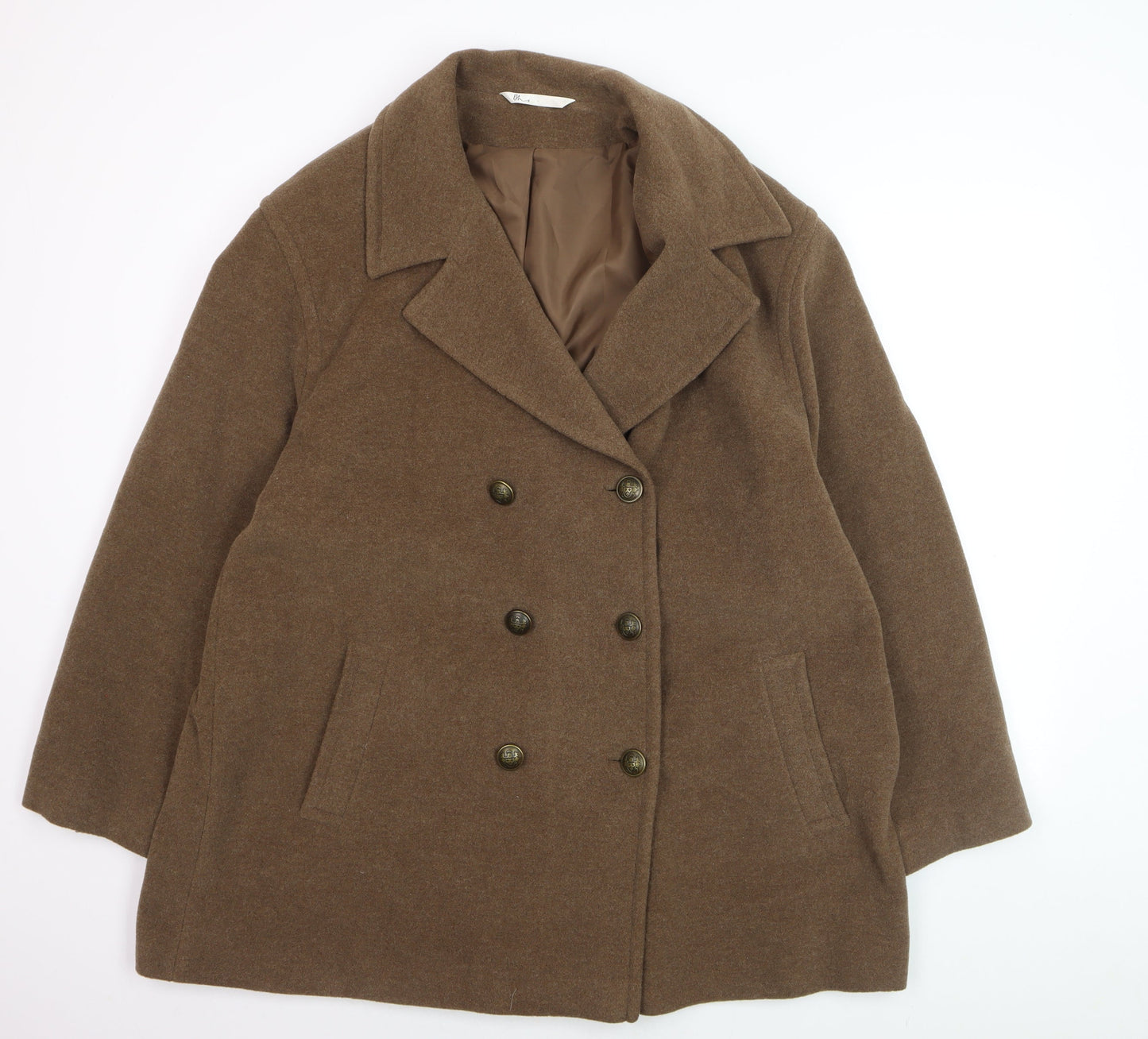 BHS Women’s Brown Wool Blend Pea Coat Size 20 Long Sleeve Lined
