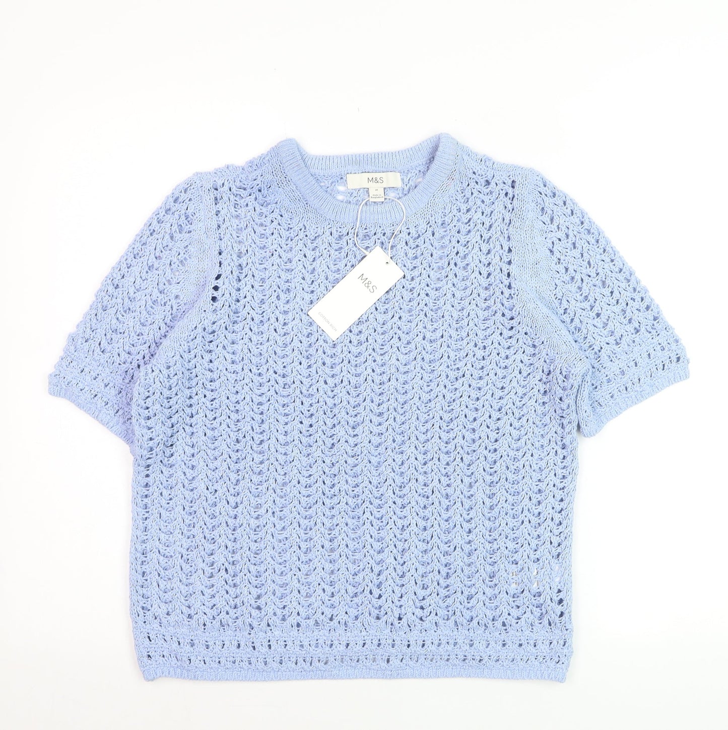 Marks and Spencer Women Blue Open-Knit Cotton Jumper M