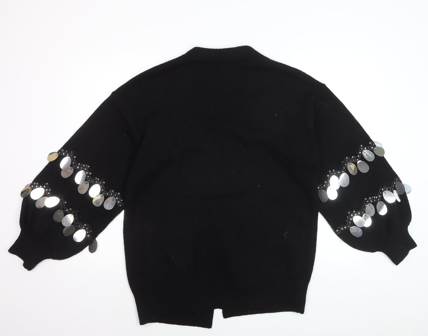 Blue Vanilla Women's Black Sequin Sleeve V-Neck Cardigan M