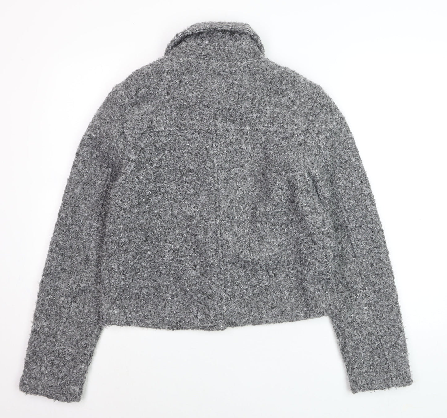 Mango Women’s Grey Short Button-Up Jacket Size M Wool-Effect Classic Style