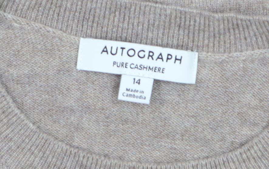 Marks and Spencer Women Beige 14 Pure Cashmere Crew Neck Jumper