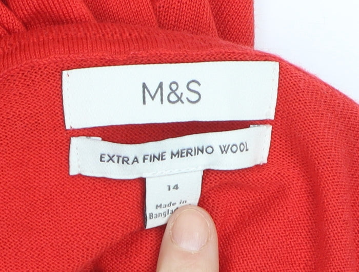 Marks and Spencer Women Red Roll Neck Merino Wool Jumper Size 14