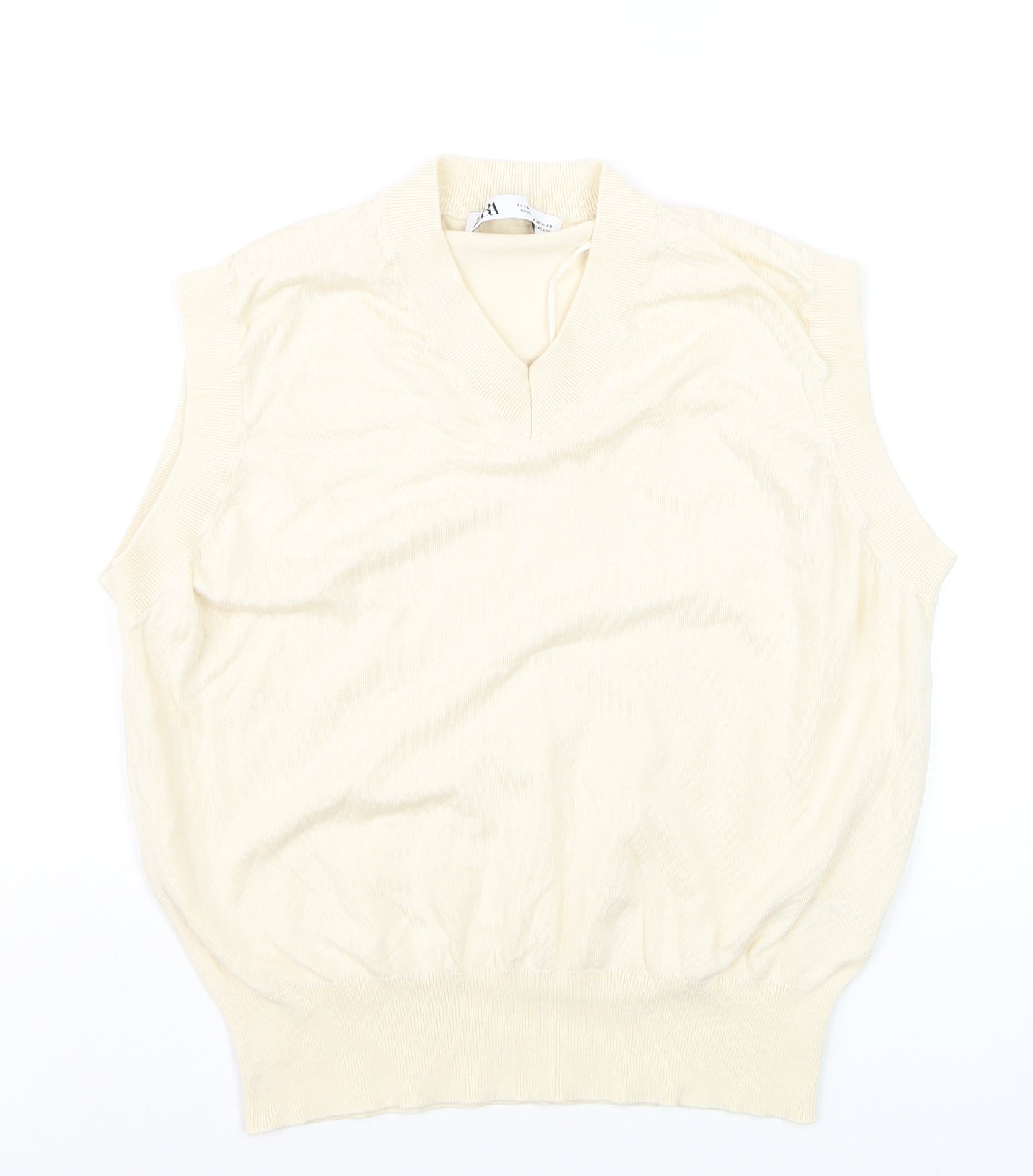 Zara Women's Ivory Knit Sleeveless V-Neck Vest Jumper Size M