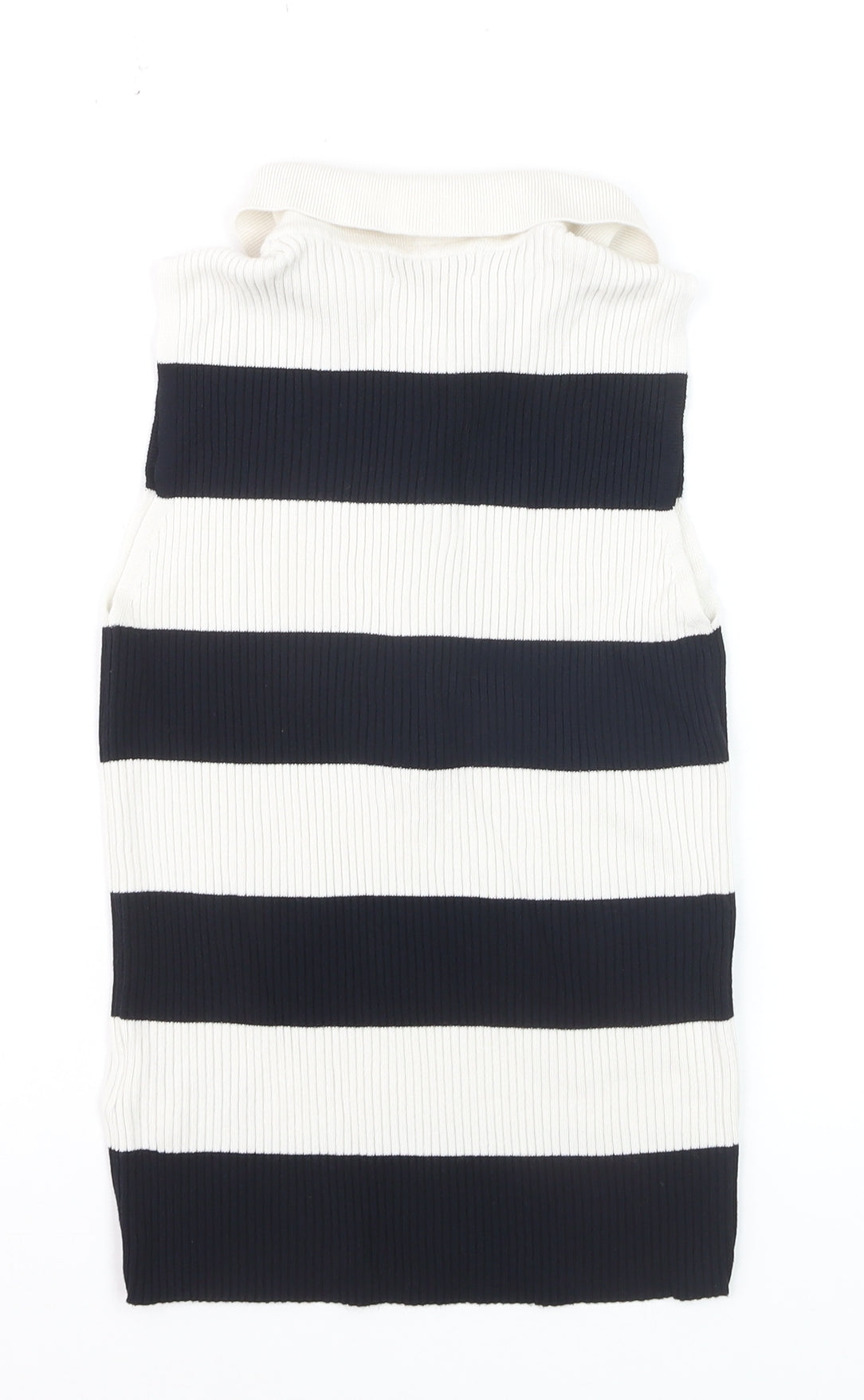 Marks and Spencer Womens Black Stripe Sleeveless Henley Jumper Size 10
