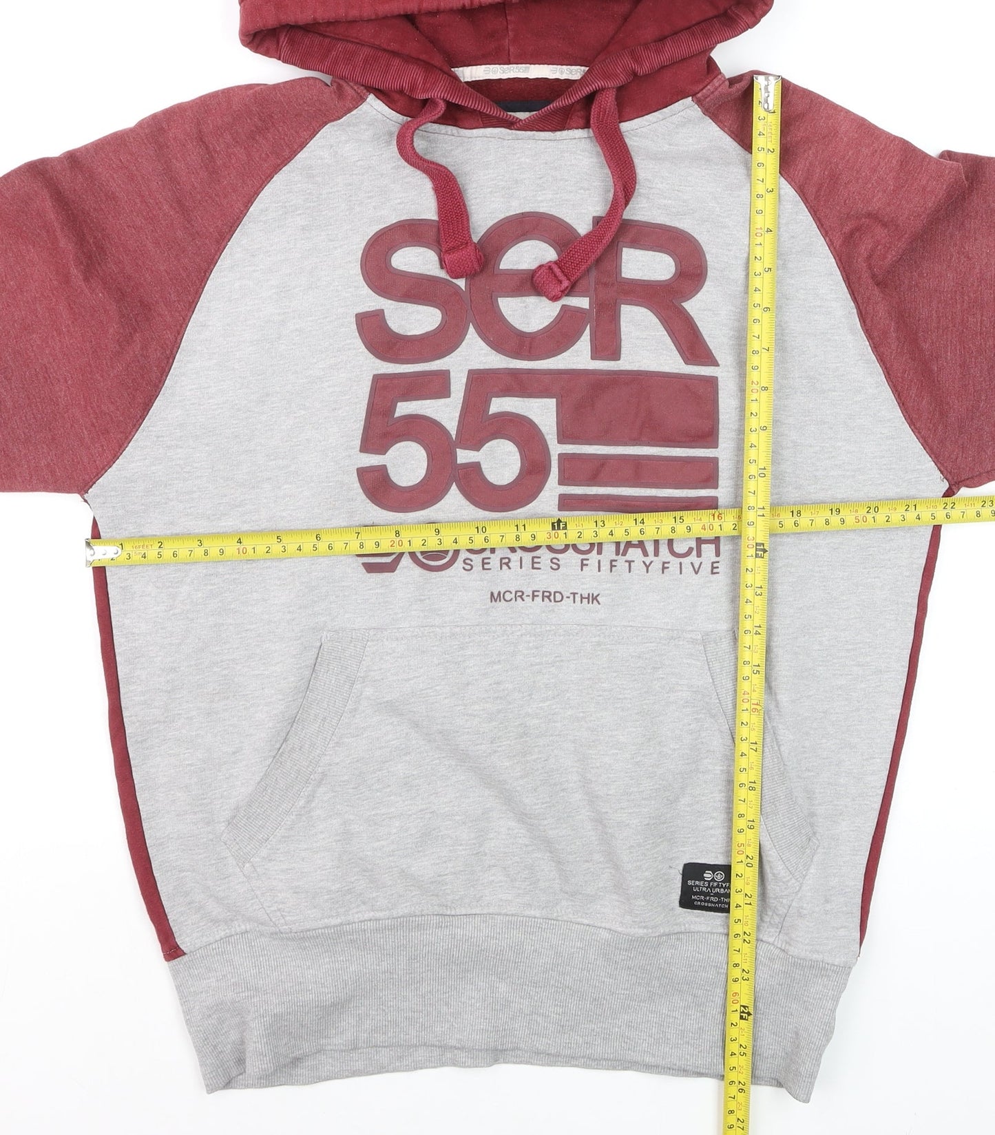 Crosshatch Men's Red Grey Pullover Hoodie Size M Logo Graphic