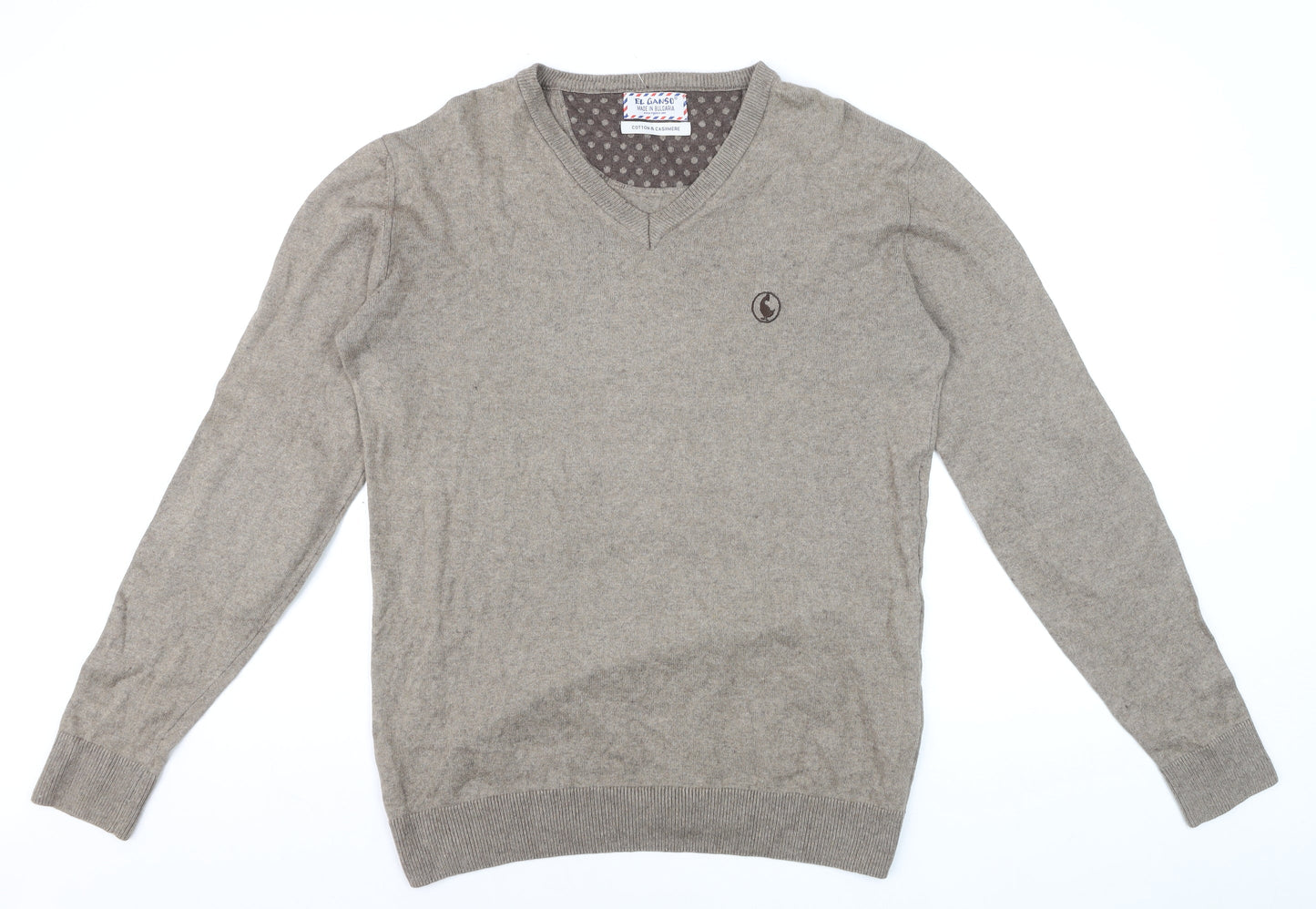 El Ganso Men’s Beige Cotton Cashmere V-Neck Jumper L