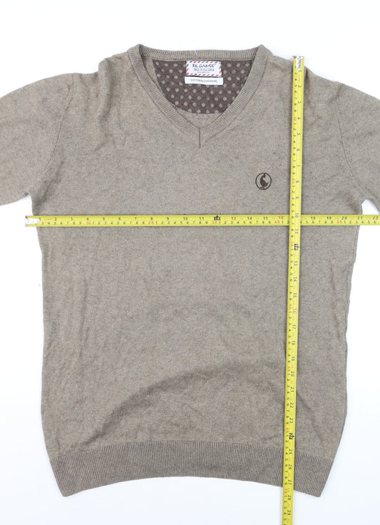 El Ganso Men’s Beige Cotton Cashmere V-Neck Jumper L