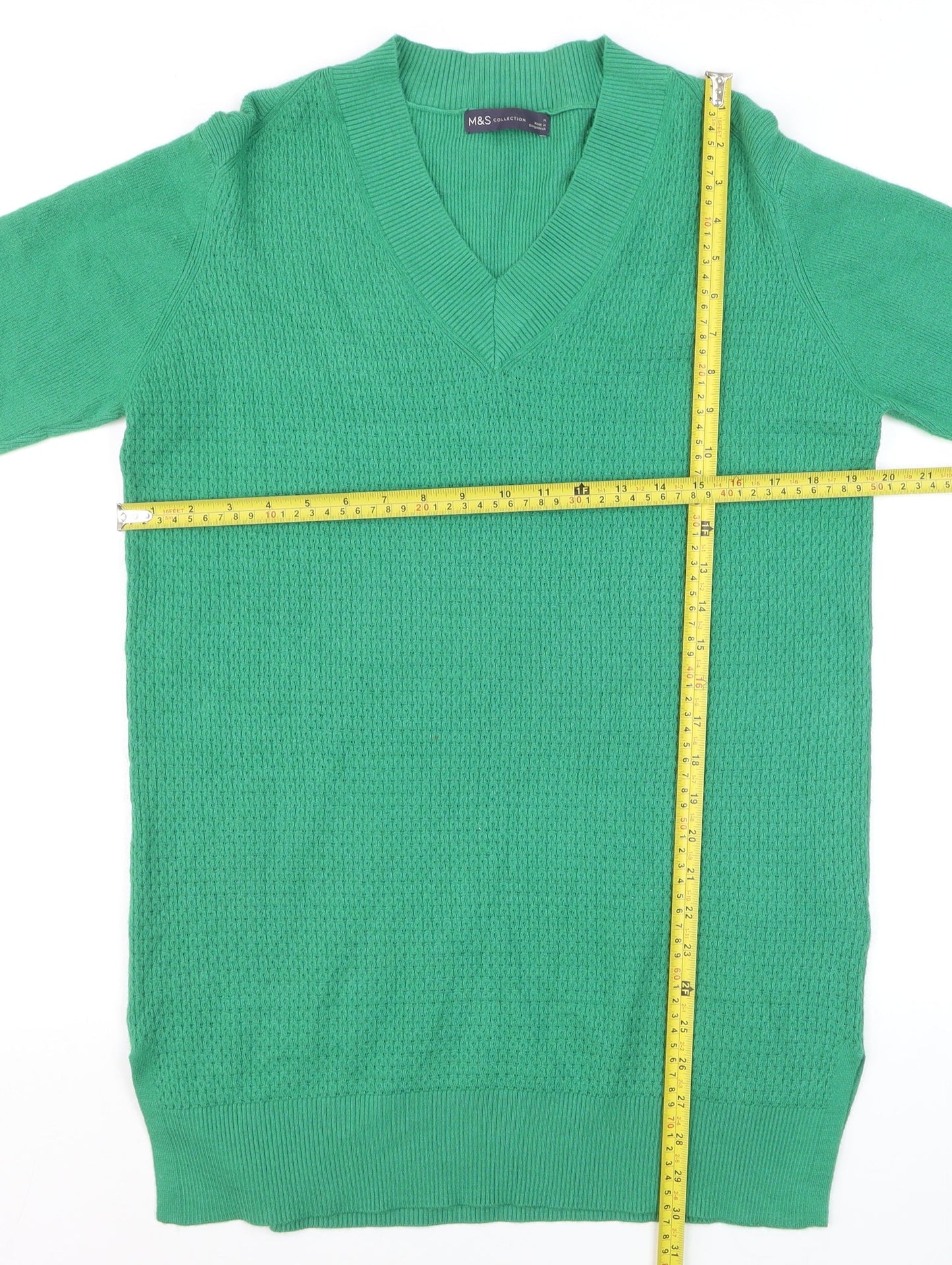 Marks and Spencer Women's Green V-Neck Long Sleeve Knit Jumper Size M