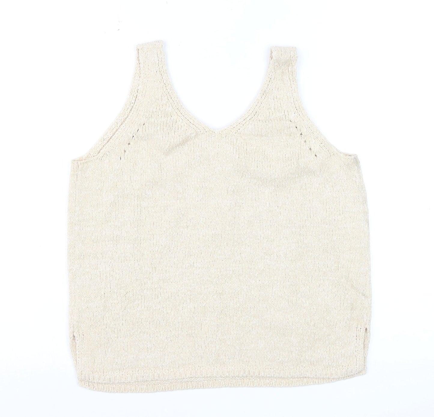 Marks and Spencer Women Beige Knit V-Neck Sleeveless Vest M