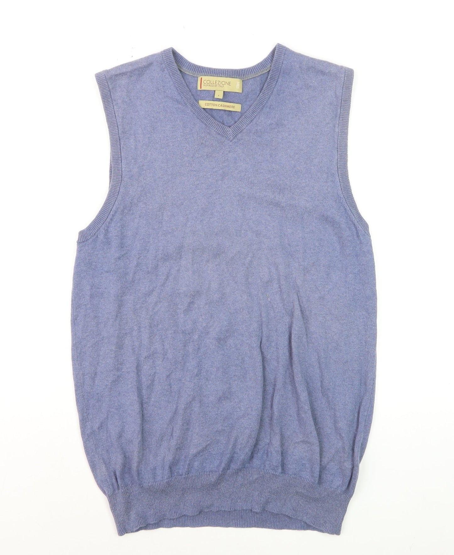Marks and Spencer Men’s Blue Cotton Cashmere V-Neck Vest S