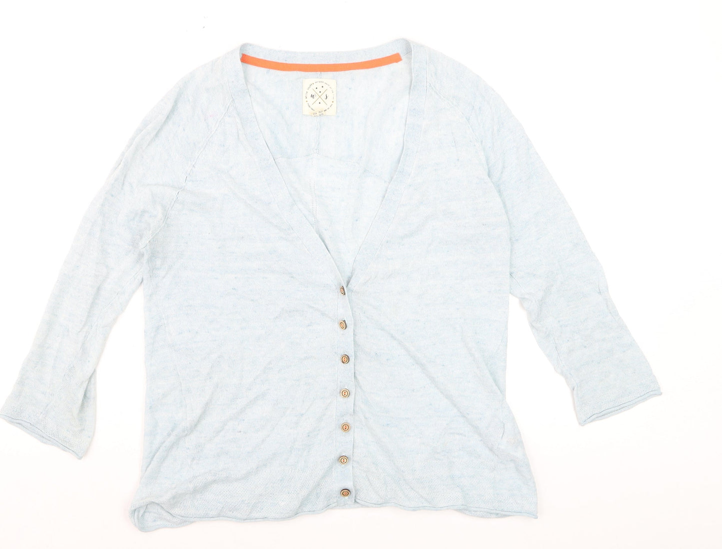 White Stuff Women Blue Linen Cotton Button Cardigan UK 14