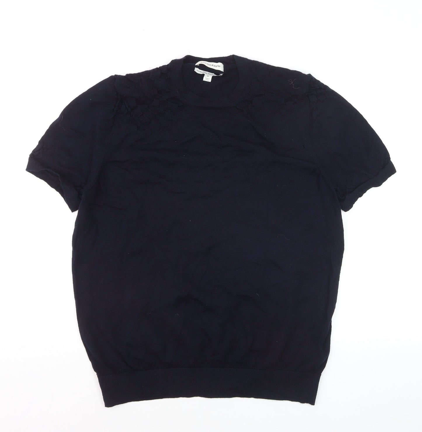 Marks and Spencer Women Blue XL Merino Wool Short Sleeve Pullover Jumper